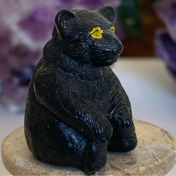 Vintage Black Forest Bear W Yellow Eyes Plastic Figure Toy JC Hong Kong 1 3/8" - Picture 2 of 11